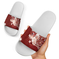 Tonga Ngatu Motifs Slide Sandals With Coat Of Arms Red LT05 - Polynesian Pride