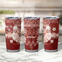 Tonga Ngatu Motifs Tumbler Cup With Coat Of Arms Red LT05 - Polynesian Pride