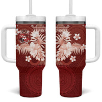 Tonga Ngatu Motifs Tumbler With Handle With Coat Of Arms Red LT05 One Size: 40 oz Red - Polynesian Pride