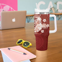 Tonga Ngatu Motifs Tumbler With Handle With Coat Of Arms Red LT05 - Polynesian Pride