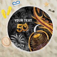 Personalised Papua New Guinea Beach Blanket Happy 50th Independence Anniversary LT05 One Size 150cm Black - Polynesian Pride
