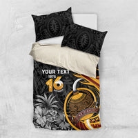 Personalised Papua New Guinea Bedding Set Happy 50th Independence Anniversary LT05 US Twin 172cm x 218cm Black - Polynesian Pride