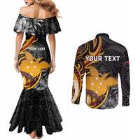 Personalised Papua New Guinea Couples Matching Mermaid Dress and Long Sleeve Button Shirt Happy 50th Independence Anniversary LT05 - Polynesian Pride