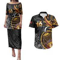 Personalised Papua New Guinea Couples Matching Puletasi and Hawaiian Shirt Happy Independence Day LT05 Black - Polynesian Pride