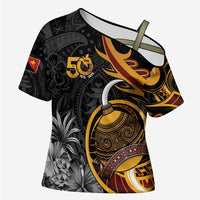 Personalised Papua New Guinea Cross Shoulder Shirt Happy Independence Day LT05 Female Black - Polynesian Pride