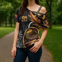 Personalised Papua New Guinea Cross Shoulder Shirt Happy Independence Day LT05 - Polynesian Pride