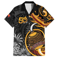 Personalised Papua New Guinea Family Matching Off The Shoulder Long Sleeve Dress and Hawaiian Shirt Happy 50th Independence Anniversary LT05 Dad's Shirt - Short Sleeve Black - Polynesian Pride