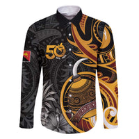 Personalised Papua New Guinea Family Matching Off The Shoulder Long Sleeve Dress and Hawaiian Shirt Happy 50th Independence Anniversary LT05 Dad's Shirt - Long Sleeve Black - Polynesian Pride