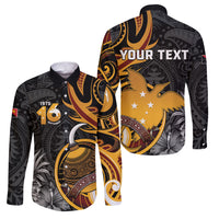 Personalised Papua New Guinea Family Matching Off Shoulder Short Dress and Hawaiian Shirt Happy Independence Day LT05 Dad's Shirt - Long Sleeve Black - Polynesian Pride