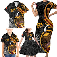 Personalised Papua New Guinea Family Matching Short Sleeve Bodycon Dress and Hawaiian Shirt Happy 50th Independence Anniversary - Polynesian Pride