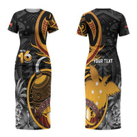 Personalised Papua New Guinea Family Matching Short Sleeve Bodycon Dress and Hawaiian Shirt Happy Independence Day LT05 Mom's Dress Black - Polynesian Pride