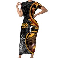 Personalised Papua New Guinea Family Matching Short Sleeve Bodycon Dress and Hawaiian Shirt Happy 50th Independence Anniversary - Polynesian Pride