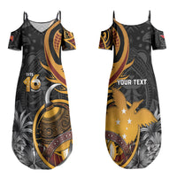 Personalised Papua New Guinea Family Matching Summer Maxi Dress and Hawaiian Shirt Happy Independence Day LT05 Mom's Dress Black - Polynesian Pride