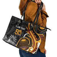 Personalised Papua New Guinea Leather Tote Bag Happy Independence Day LT05 - Polynesian Pride