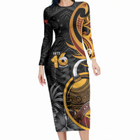 Personalised Papua New Guinea Long Sleeve Bodycon Dress Happy Independence Day LT05 Long Dress Black - Polynesian Pride