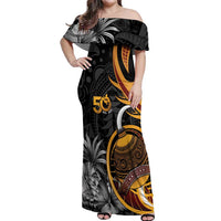 Personalised Papua New Guinea Off Shoulder Maxi Dress Happy 50th Independence Anniversary LT05 Women Black - Polynesian Pride