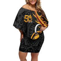 Personalised Papua New Guinea Off Shoulder Short Dress Happy 50th Independence Anniversary LT05 Women Black - Polynesian Pride