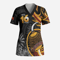 Personalised Papua New Guinea Scrub Top Happy Independence Day LT05 Adult Black - Polynesian Pride