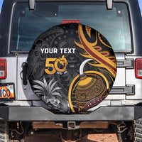 Personalised Papua New Guinea Spare Tire Cover Happy Independence Day LT05 No hole Black - Polynesian Pride
