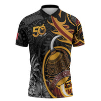 Personalised Papua New Guinea Zipper Polo Shirt Happy Independence Day LT05 Black - Polynesian Pride