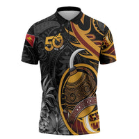 Personalised Papua New Guinea Zipper Polo Shirt Happy 50th Independence Anniversary LT05 Black - Polynesian Pride
