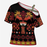 Papua Batik Motif Cross Shoulder Shirt Papua Spirit Black Version LT05 Female Black - Polynesian Pride