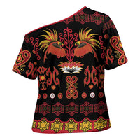 Papua Batik Motif Cross Shoulder Shirt Papua Spirit Black Version LT05 - Polynesian Pride