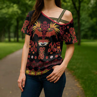 Papua Batik Motif Cross Shoulder Shirt Papua Spirit Black Version LT05 - Polynesian Pride