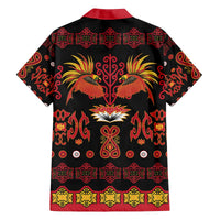 Papua Batik Motif Family Matching Off The Shoulder Long Sleeve Dress and Hawaiian Shirt Papua Spirit Black Version - Polynesian Pride