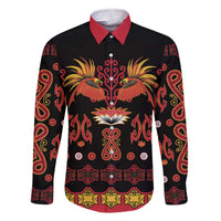 Papua Batik Motif Family Matching Off The Shoulder Long Sleeve Dress and Hawaiian Shirt Papua Spirit Black Version - Polynesian Pride
