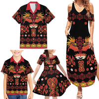 Papua Batik Motif Family Matching Summer Maxi Dress and Hawaiian Shirt Papua Spirit Black Version - Polynesian Pride