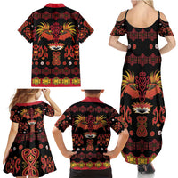 Papua Batik Motif Family Matching Summer Maxi Dress and Hawaiian Shirt Papua Spirit Black Version - Polynesian Pride