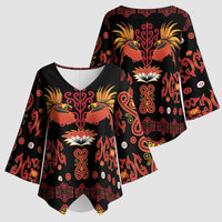 Papua Batik Motif Kimono Sleeve Blouse Papua Spirit Black Version LT05 - Polynesian Pride