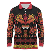 Papua Batik Motif Long Sleeve Polo Shirt Papua Spirit Black Version - Polynesian Pride