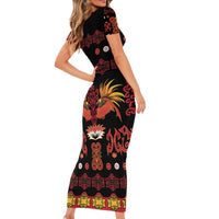 Papua Batik Motif Short Sleeve Bodycon Dress Papua Spirit Black Version - Polynesian Pride