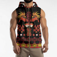 Papua Batik Motif Sleeveless Zip Hoodie Papua Spirit Black Version - Polynesian Pride