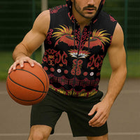 Papua Batik Motif Sleeveless Zip Hoodie Papua Spirit Black Version LT05 - Polynesian Pride