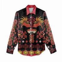 Papua Batik Motif Women Casual Shirt Papua Spirit Black Version - Polynesian Pride