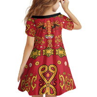 Papua Batik Motif Family Matching Off The Shoulder Long Sleeve Dress and Hawaiian Shirt Papua Spirit Red Version - Polynesian Pride