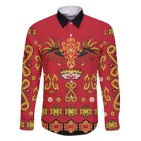 Papua Batik Motif Family Matching Off The Shoulder Long Sleeve Dress and Hawaiian Shirt Papua Spirit Red Version - Polynesian Pride