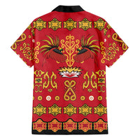 Papua Batik Motif Family Matching Off Shoulder Short Dress and Hawaiian Shirt Papua Spirit Red Version - Polynesian Pride