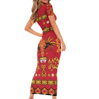 Papua Batik Motif Family Matching Short Sleeve Bodycon Dress and Hawaiian Shirt Papua Spirit Red Version - Polynesian Pride
