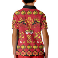 Papua Batik Motif Kid Polo Shirt Papua Spirit Red Version - Polynesian Pride