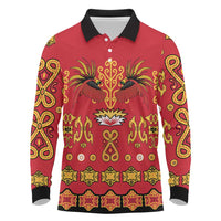 Papua Batik Motif Long Sleeve Polo Shirt Papua Spirit Red Version LT05 Red - Polynesian Pride