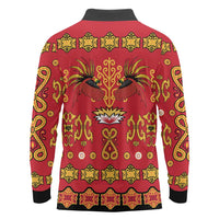 Papua Batik Motif Long Sleeve Polo Shirt Papua Spirit Red Version LT05 - Polynesian Pride