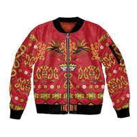Papua Batik Motif Sleeve Zip Bomber Jacket Papua Spirit Red Version - Polynesian Pride