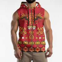 Papua Batik Motif Sleeveless Zip Hoodie Papua Spirit Red Version LT05 - Polynesian Pride