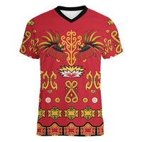 Papua Batik Motif Women V-Neck T-Shirt Papua Spirit Red Version - Polynesian Pride