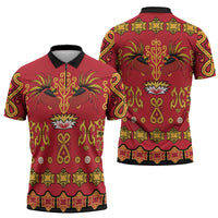 Papua Batik Motif Zipper Polo Shirt Papua Spirit Red Version LT05 - Polynesian Pride
