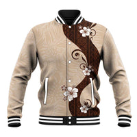 Polynesia Hibiscus Baseball Jacket Cameo Curve Motif LT05 Unisex Beige - Polynesian Pride
